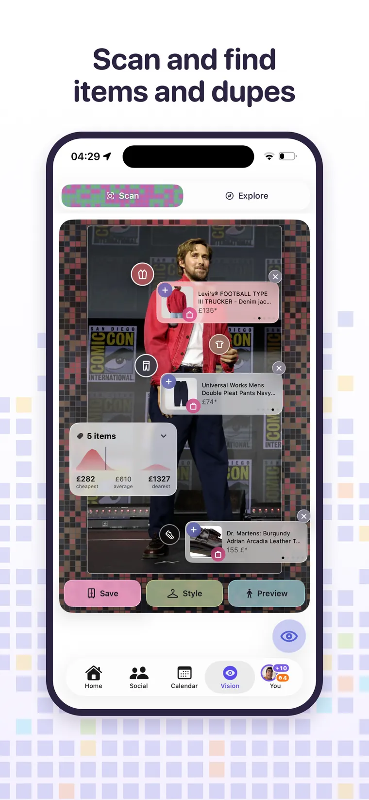 Find any garment from any photo in the Awtfit app